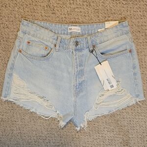 Zara Light Blue Distressed Jean Shorts